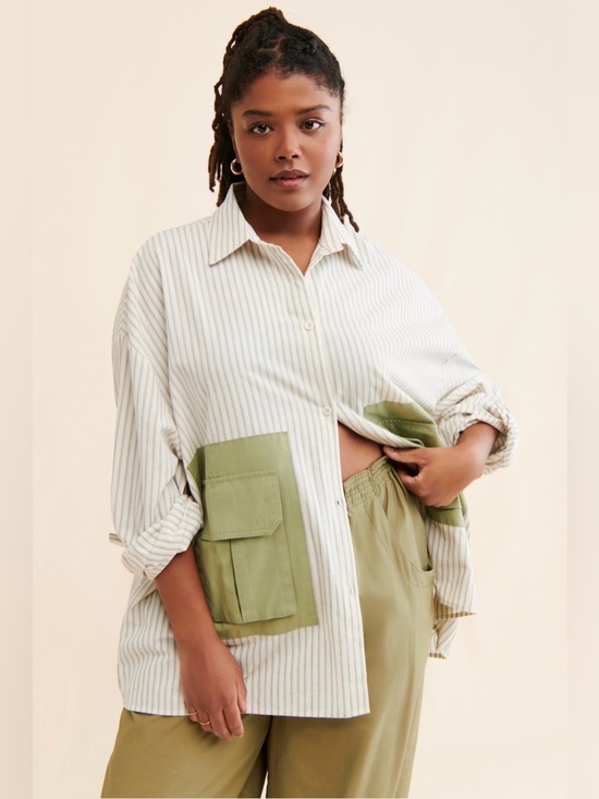 French Mauve Tops - FRENCH MAUVE 2X Boho Art Teacher Noah Oversized Striped Button Down Shirt Pocket